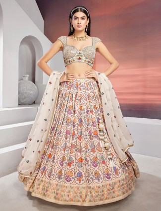 Off white printed cotton silk lehenga choli