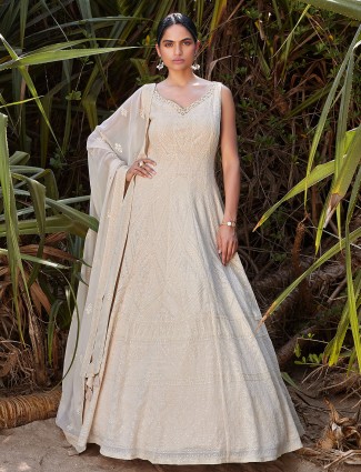 Off white floor length anarkali suit