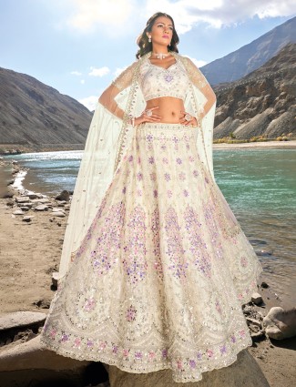 Trendy off white net lehenga choli