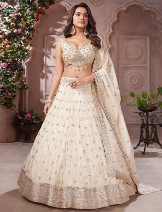 Off White Silk Lehenga Choli for Wedding Wear