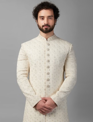 Newest off white silk sherwani for wedding
