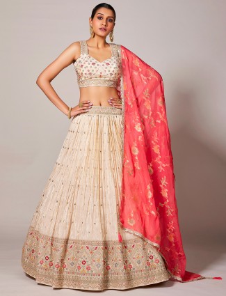 Off white lehenga choli with contrast dupatta