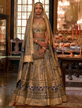 Olive silk lehenga choli in printed