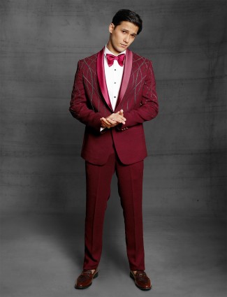 Maroon Terry Rayon Tuxedo Coat Suit