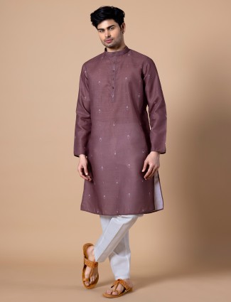Festive Onion Pink Cotton Printed Kurta Set
