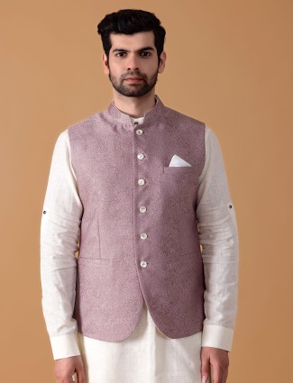 Onion pink silk textured waistcoat