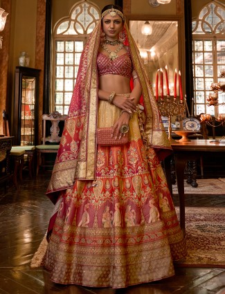 Orange and pink wedding lehenga choli