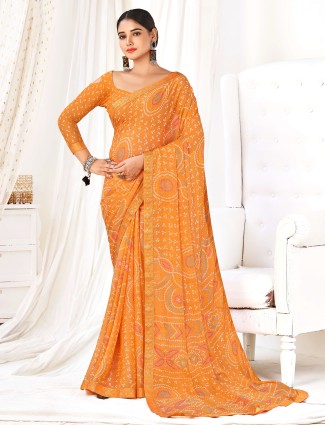 Orange bandhej printed saree