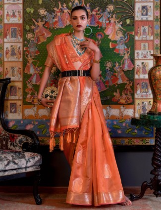 Latest organza saree in orange