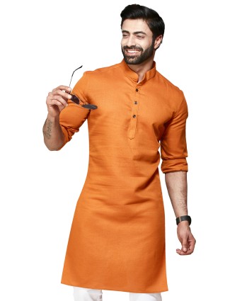 Orange cotton kurta in plain