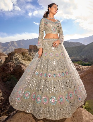 Beige unstitched lehenga choli