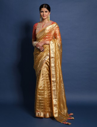 Stunning Organza Gold Saree