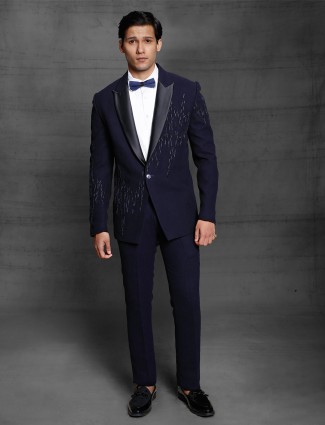 Latest navy terry rayon tuxedo coat suit