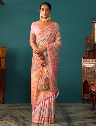 Wedding wear pink pashmina silk saree