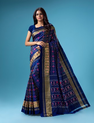 Patola printed navy silk saree