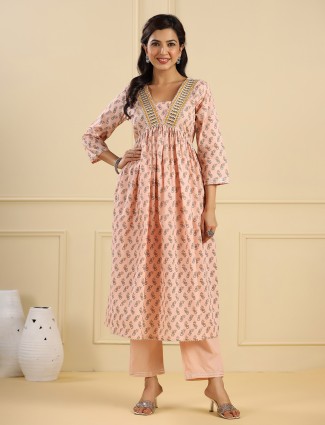 Latest peach cotton kurti set