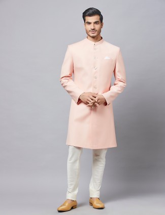 Peach cotton silk party wear indowestern