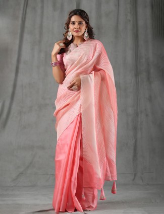 Tussar silk peach half n half saree