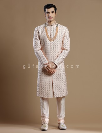 Peach Raw Silk Groom Stunning Sherwani