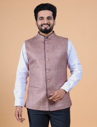 Peach jute silk plain waistcoat