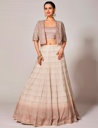 Jacket syle peach shaded lehenga choli