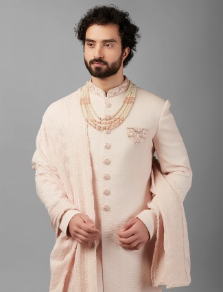 Elegant peach silk sherwani