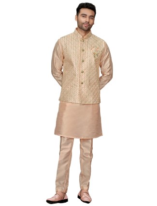 Elegant peach silk waistcoat set for men
