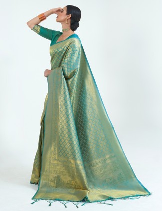 Kanjivaram silk saree in peacock green for weddings