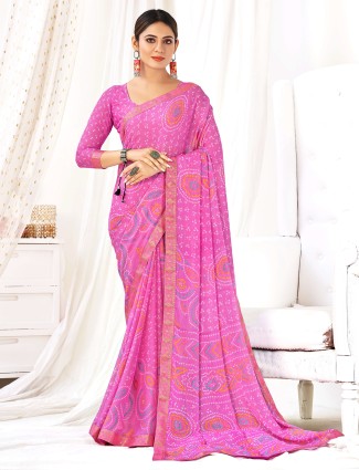 Pink bandhani printed saree