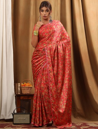 Pink Satin Printed Festive Wear Saree