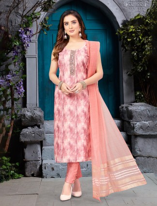 Stylish pink shaded printed salwar suit