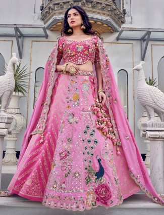 Pink silk lehenga choli for reception