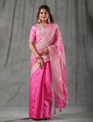 Pink tussar silk half n half saree