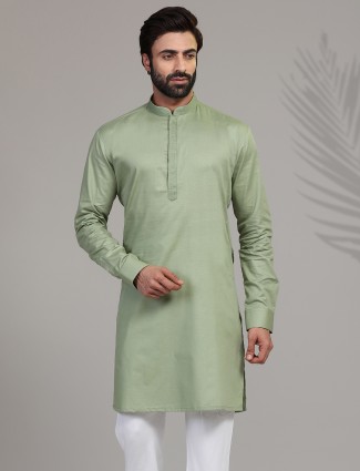 Pista Green Cotton Kurta for Festive