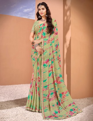 Pista green viscose saree with nice print