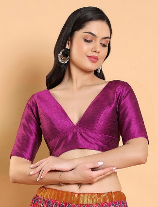 Plain magenta silk blouse