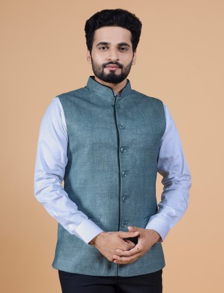 Plain jute silk stone blue waistcoat 