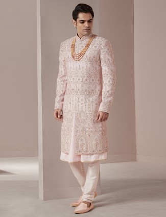 Groom wear sherwani in light pink