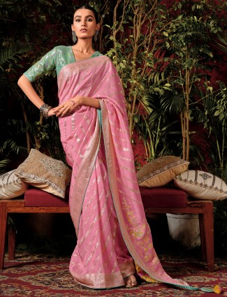 Trendy pink wedding saree