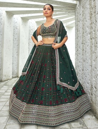 Printed bottle green lehenga choli