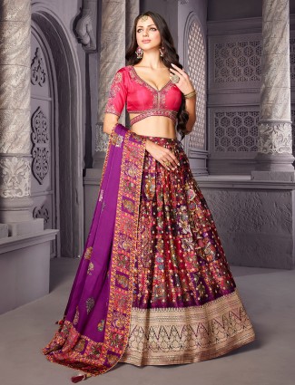 Stylish dark pink printed georgette lehenga holi