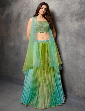 Latest green silk printed lehenga choli