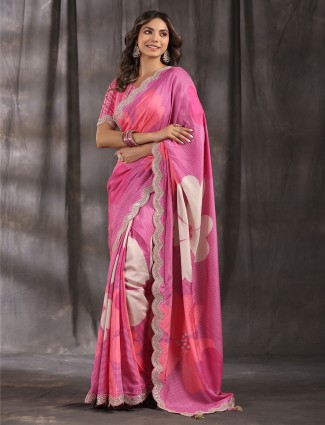 Dazzling pink muslin printed saree