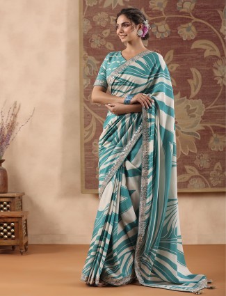 Rama green muslin printed saree