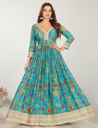 Latest sea green silk anarkali suit