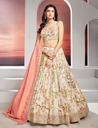 Silk off white printed lehenga choli