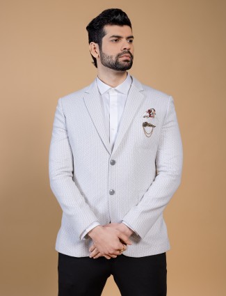 Terry rayon off white printed blazer