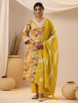 Latest yellow silk kurti set