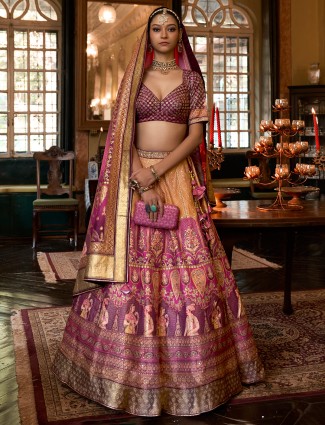 Silk purple and peach lehenga choli