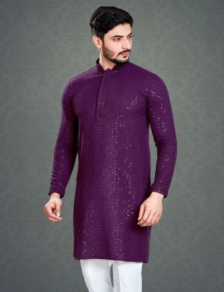 Purple embroidery cotton kurta